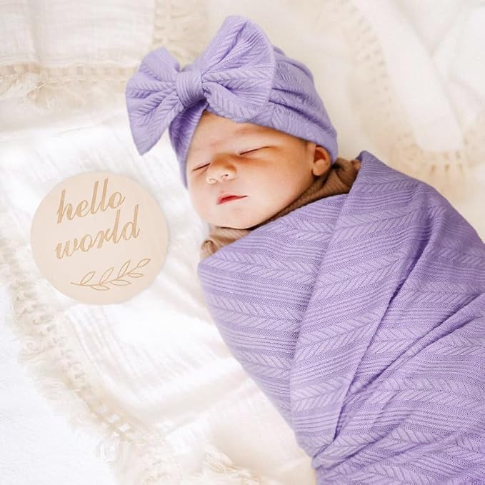 AQOKKA Newborn Receiving Blanket Wheat Ear Bow Hat Hairband Set - Image 6