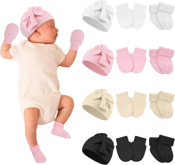 Toulite 4 Pack Preemie Baby Hats Mittens and Socks Set Premature Newborn Baby by Toulite