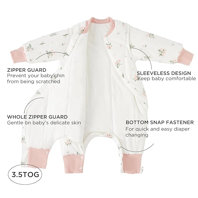 Duomiaomiao 3.5 TOG Toddler Sleep Sack 3-4T 100% Cotton Winter Side Open Zipper Baby Sleep Sack with Feet, Warm Toddler Wearable Blanket
