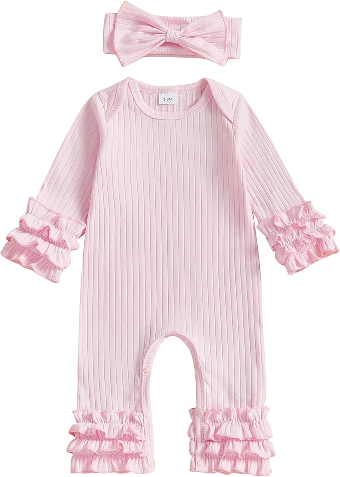 Newborn Baby Girl Clothes Jumpsuit Ruffle Romper Bodysuit Pants Headband by Ursobutegl