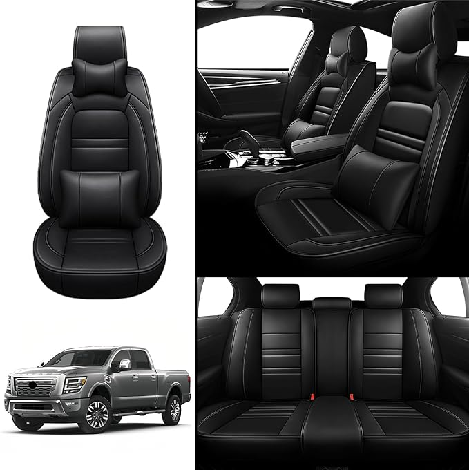 Car Seat Covers for Nissan Car Titan 2004-2024 | 5-Seats Seat Covers, Waterproof Seat Protectors, Automotive Seat Covers (Full Set with Pillow,Black)
