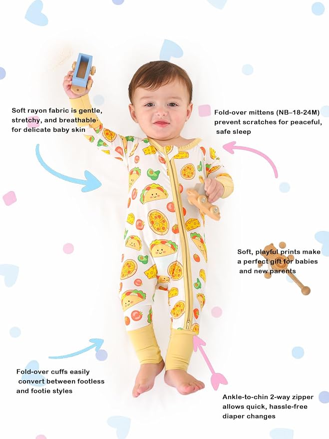 GUISBY Baby Footless Pajamas, Rayon of Bamboo, NB-2T | Rayon of bamboo softness - Image 2
