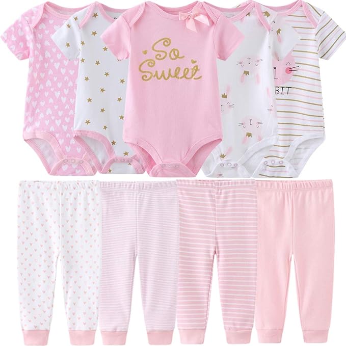 Baby Layette Set Baby Boys' 9-Piece Bodysuits Pants Set Toddler Girl Boy Unisex Baby Gift Sets