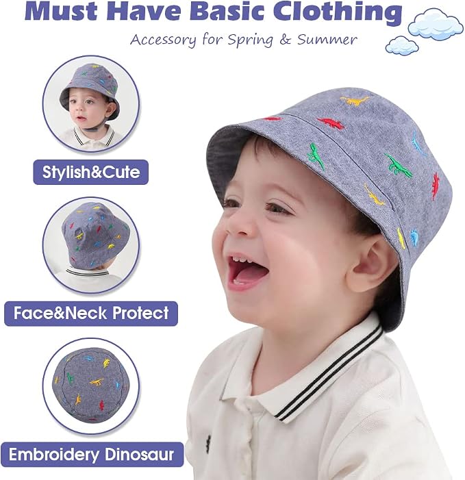 JANGANNSA Dinosaur Baby Boys Sun Hat Cotton Toddler Girls Bucket Hats Summer - Image 3