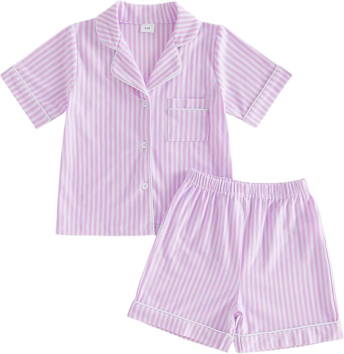 FULA-bao Toddler Baby Boy Girl Cotton Pajamas Set Striped Short Sleeve Button by FULA-bao