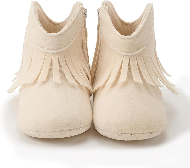 Meckior Baby Girls Cowboy Tassel Boots Side Zipper Moccasins Soft Bottom - Image 7
