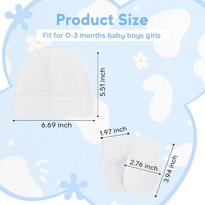 Zando Anti-Scratch Baby Hats Mittens Warm Newborn Infant Boys Girls 0-6M | - Image 5