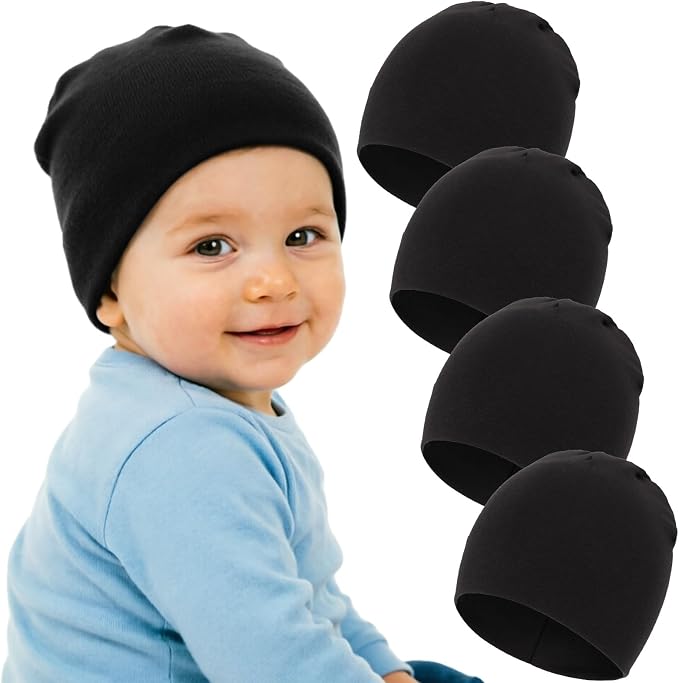 DRESHOW BQUBO 4 Pieces Baby Beanie Newborn Toddler Soft Cute Knit Hat Hospital by DRESHOW