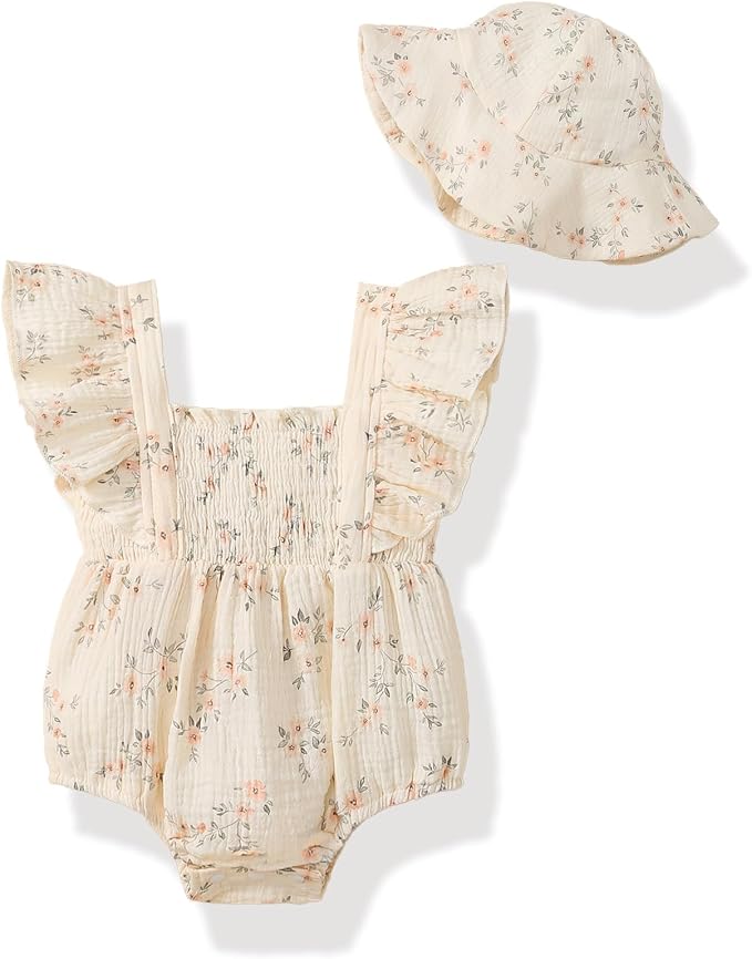 Baby Girl Floral Smocked Romper Outfit by Megeoly