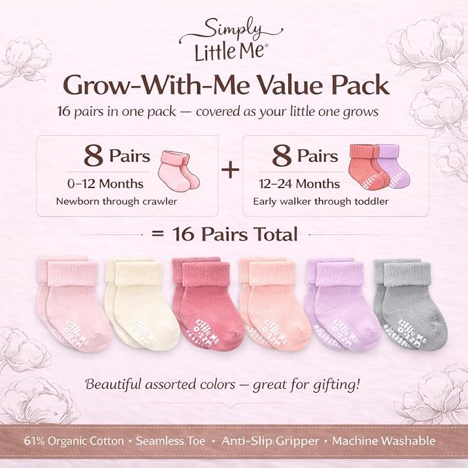Little Me Baby Socks 16 Pairs | 61% Organic Cotton | Sizes 0-12M & 12-24M | - Image 4