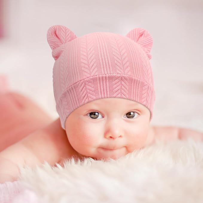 BQUBO Newborn Baby Hats Bear Ears and Mittens Sets Preemie Caps Baby Boy Girl - Image 3