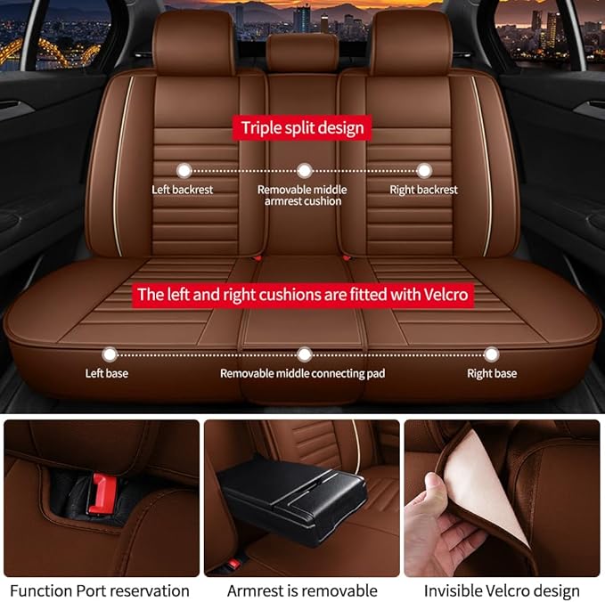 Leather Car Seat Covers for Toyota Corolla 2006-2024,Car Seat Covers Full Set,Seat Covers with Safety,Waterproof Seat Cover Compatible Airbag(5pcs Coffee Standard)