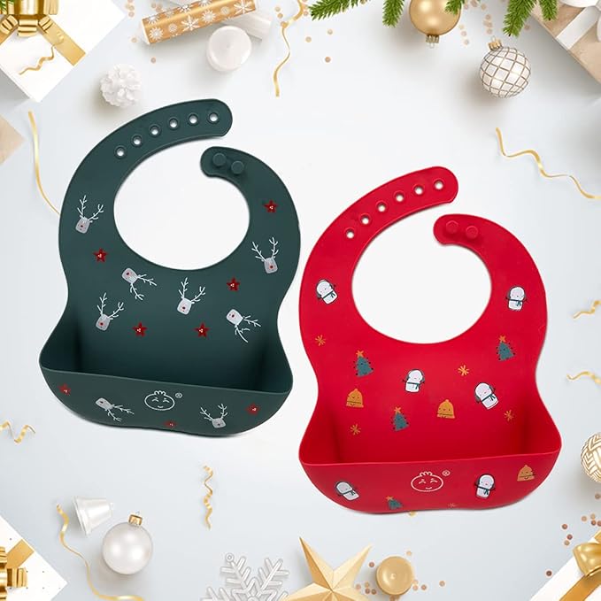 Little Dimsum Baby Bib Silicone Adjustable Waterproof - Soft Comfortable Feeding Bib with Food Catcher for Infants and Toddlers, Easy-Clean Design
