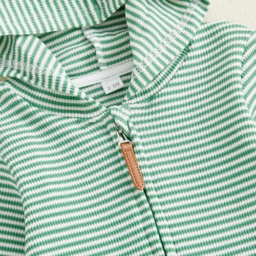 Newborn Infant Baby Boy Clothes Striped Waffle Knit Long Sleeve Zipper Hooded - Image 6