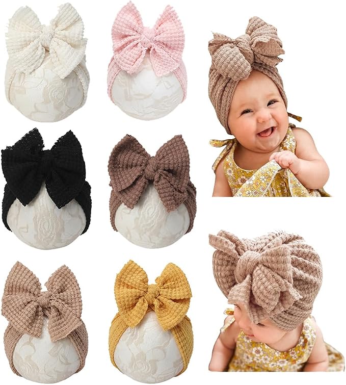 Baby Girls Hair Bow Turban Hat 6PCS Set, Top Bowknot Head Wrap Beanie India Caps by Esumun