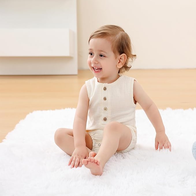 Baby Boy Romper 3 Pack Sleeveless Cotton Linen Tank Top Bodysuit | Breathable - Image 2