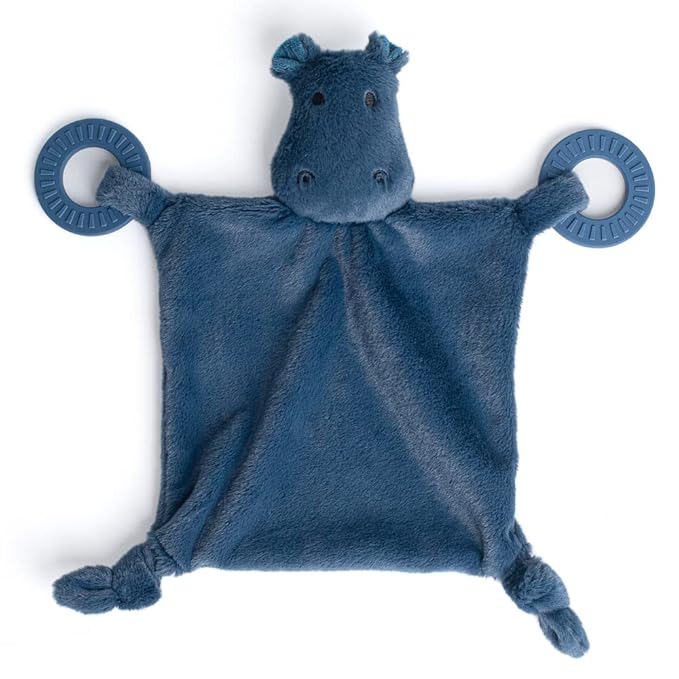 Baby Teether & Plush Lovey by Bella Tunno, Silicone Teether with Animal Snuggle Toy & Sensory Rattle, Teething Relief for Babies 0-6 Months, 6-12 Months, Hippo