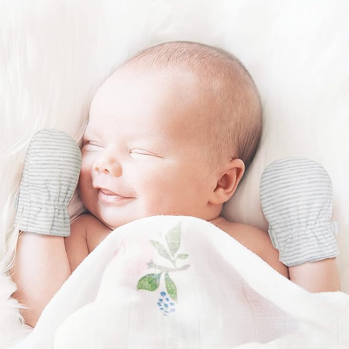 Newborn Baby No Scratch Mittens Stay On, 100% Cotton Breathable, Adjustable - Image 3