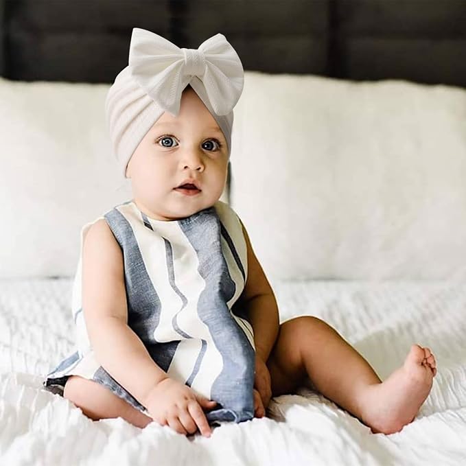 DRESHOW BQUBO 5 Pieces Newborn Baby Turban Hats Bow Baby Infant Beanie - Image 4