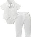 DISAUR Baby Boy Clothes Toddler Boy Outfits 4PCS Gentleman Dress Romper/Vest/Pants/Bow Tie Cotton Suit Sets