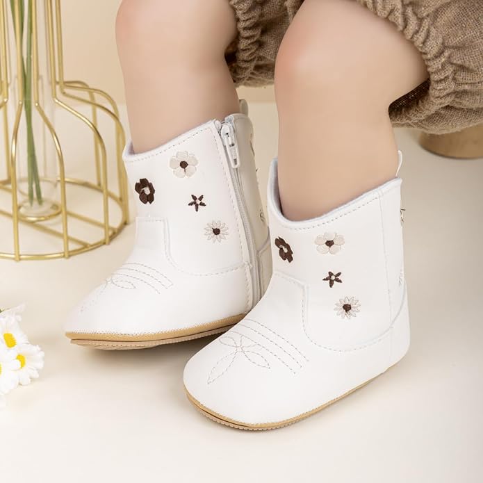 Meckior Baby Girls Cowboy Tassel Boots Side Zipper Moccasins Soft Bottom - Image 2