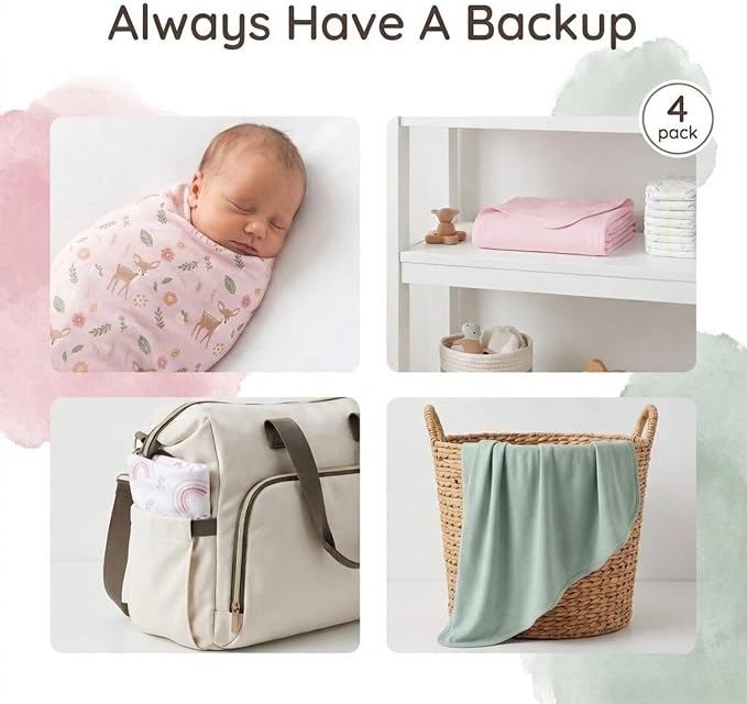 EVERYDAY KIDS 4 Pack of Soft Flannel Receiving Baby Blanket Set - Image 3