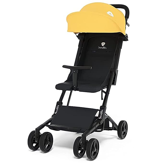 Lightweight Foldable Stroller for Toddlers - Travel & Airplane Stroller with Swivel Wheels, 1-Step Brake, Sun Canopy & Reclining Backrest