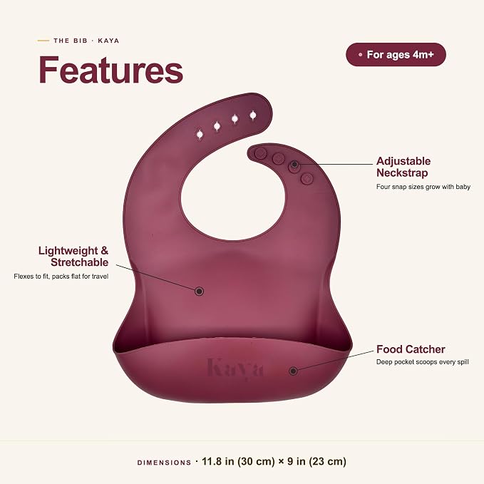 Kaya Silicone Baby Bib Pack of 2, BPA-Free Waterproof Food Catcher, Adjustable - Image 4