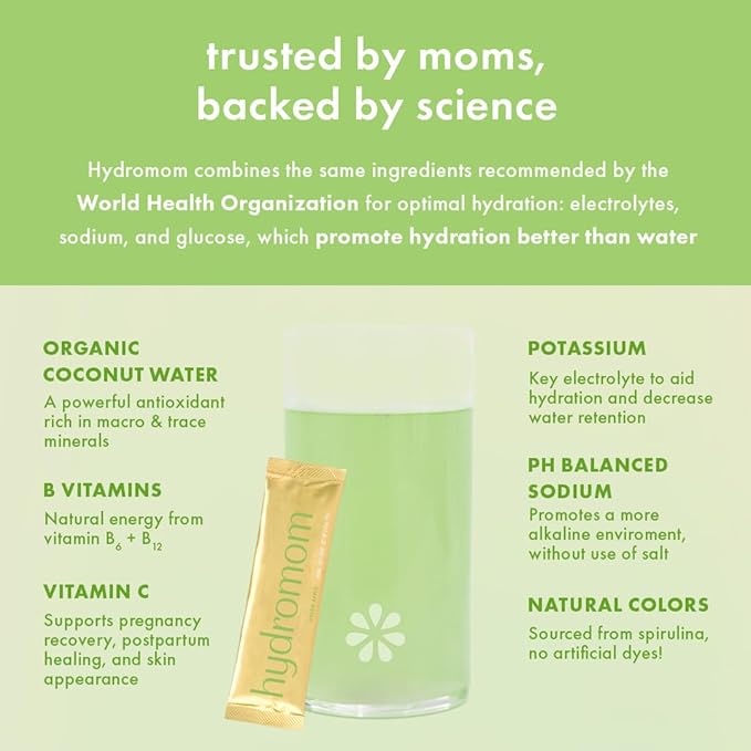Boobie Hydromom Superfood Electrolyte Drink Mix, Green Apple | Refreshing Energy & Hydration Boost for Mamas | On-The-Go & Travel Essentials for Pregnancy, Lactation, & Beyond, 15 Packets