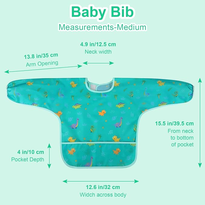 Accmor 4 Pack Long Sleeve Bibs, Baby Smock Waterproof Full Sleeved Bib - Image 8