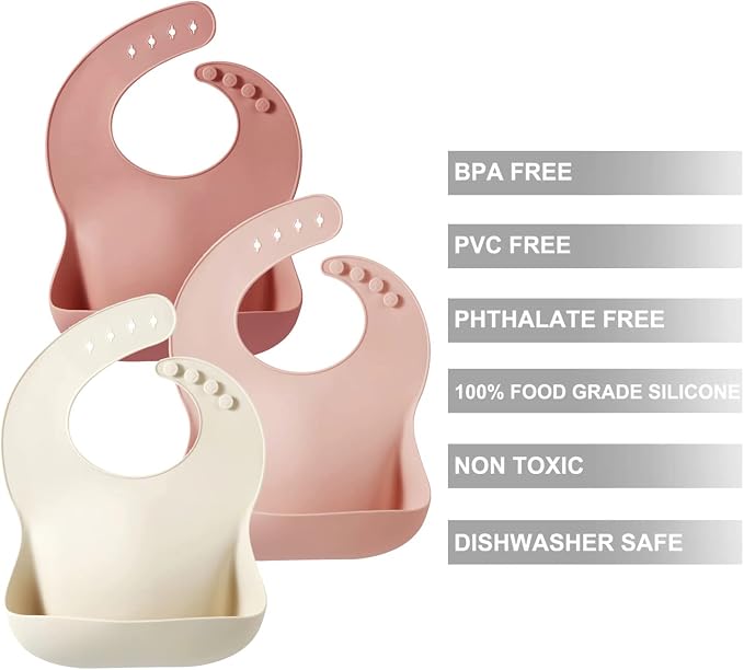 PandaEar Set of 3 Silicone Baby Bibs, Waterproof Soft Adjustable Bibs - Image 5