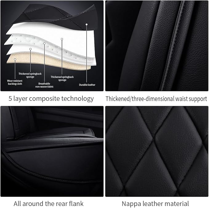 Leather Car Seat Covers for Volkswagen Atlas 2019-2023 Waterproof, Breathable, Non-Slip Napa Leather Car Seat Covers, Comfortable, Durable and Easy to Install(5PCS Comfort，Classic+Black
