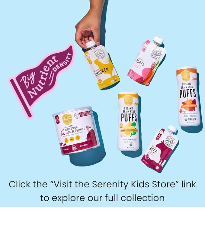 Serenity Kids 6+ Months Baby Food Chicken Pouch Puree - Ethically Sourced Free-Range Chicken & Organic Peas & Carrots - No Added Sugar & Protein-Rich & BPA-Free Toddler Food - 3.5 Oz, 12 Pack