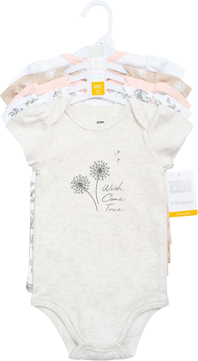 Hudson Baby Infant Girls Cotton Bodysuits 5-Pack - Image 2