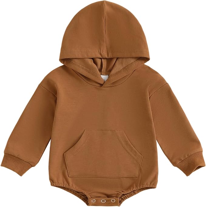 Baby Girl Boy Hooded Sweatshirt Long Sleeve Solid Color Romper Infant Baby Fall by Unknown