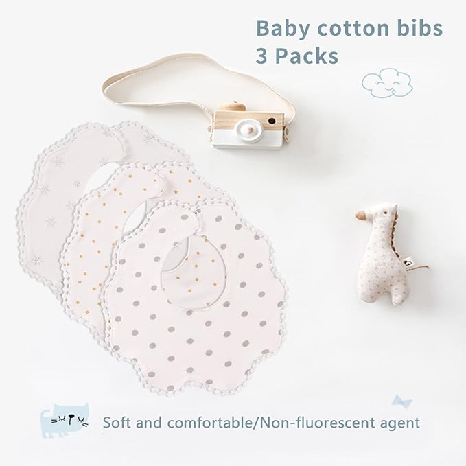 Bamery Baby Bandana Bibs White Cotton Drool Bibs for Drooling and Teething Absorbent for Boy Girl