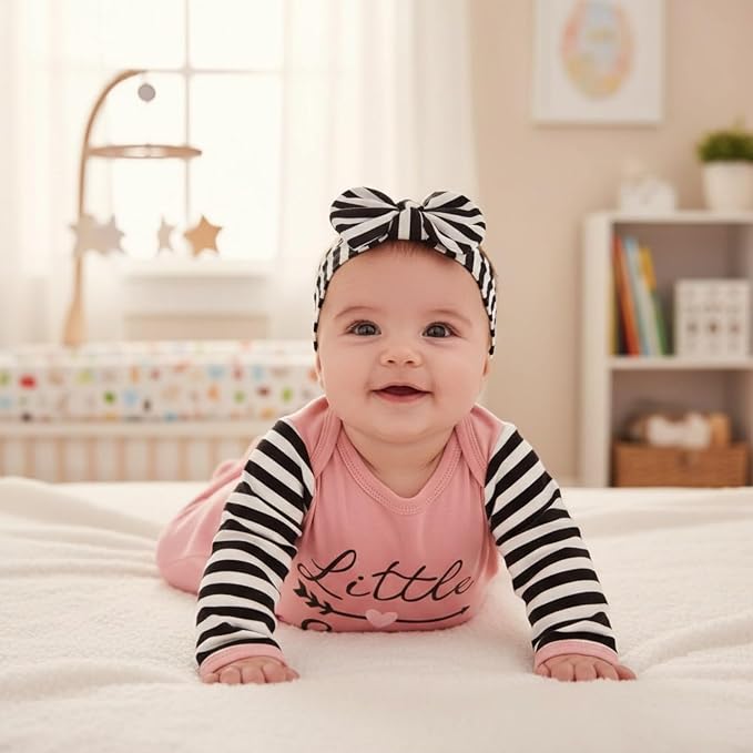 AMAWMW Newborn Baby Girl Little Sister Sleeper Gown Stripe Long Sleeve - Image 3