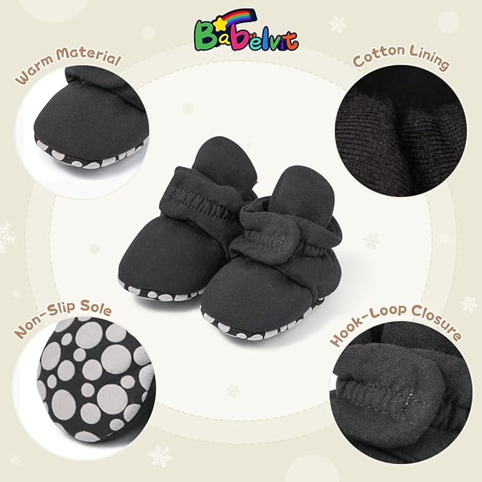 Babelvit Newborn Baby Boy Girl Soft Fleece Booties Stay On Infant Slippers - Image 5