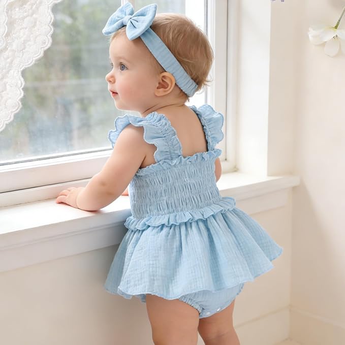 YOUNGER TREE Baby Girl Clothes Ruffle Romper Boho Dress Summer Cake Smash - Image 3