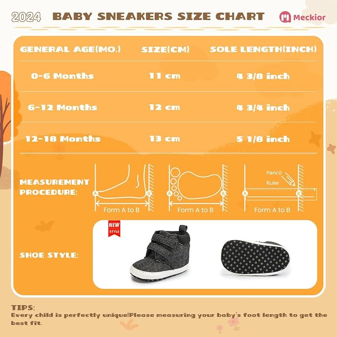 Meckior Toddler Baby Boys Girls High Tops Ankle Sneakers Soft Anti-Slip Sole PU - Image 6