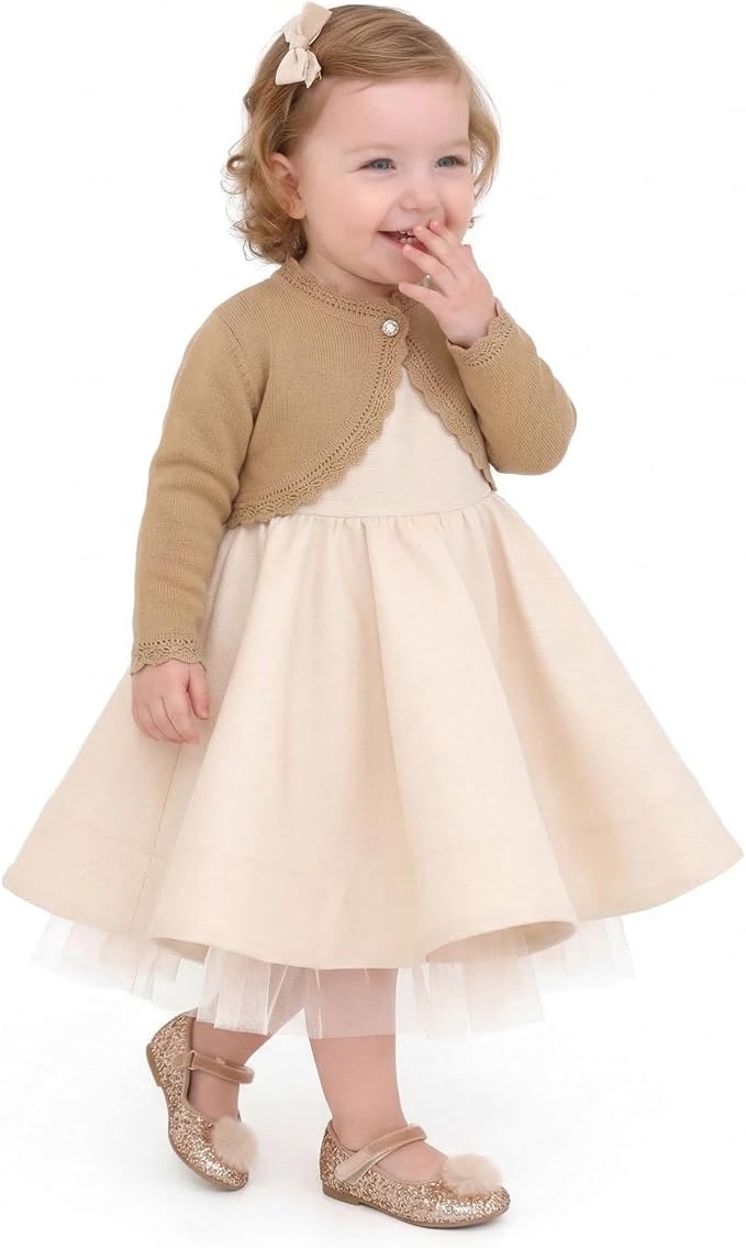 Lilax Little Girls' Knit Long Sleeve Button Closure Bolero Cardigan Shrug - Image 7
