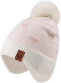 JANGANNSA Knitted Baby Hat Scarf Set Winter Warm Boys Girls Beanie Fleece Lining Toddler Kids Hats with Pompom