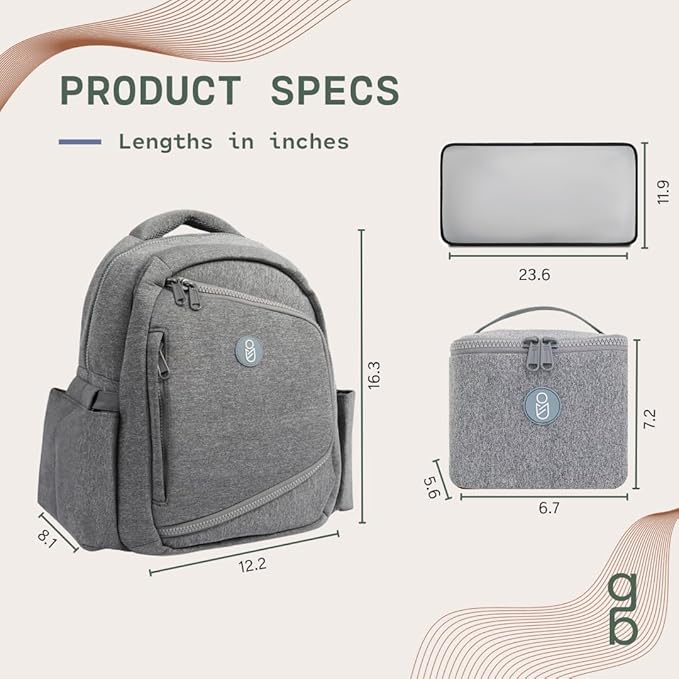 Gear Baby Breast Pump & Diaper bag Compatible with Spectra S1, S2, Medela, Neoprene Wearable Baby Breast Milk cooler Travel Diaper Bag Backpack for Working Mom and Family with Changing Pad (Grey)