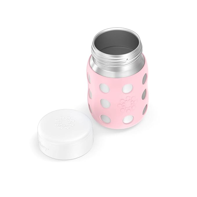 Lifefactory 8-Ounce Stainless-Steel Vacuum-Insulated Wide-Neck Baby Bottle with Flat Cap, Desert Rose (LS2231WDR4)