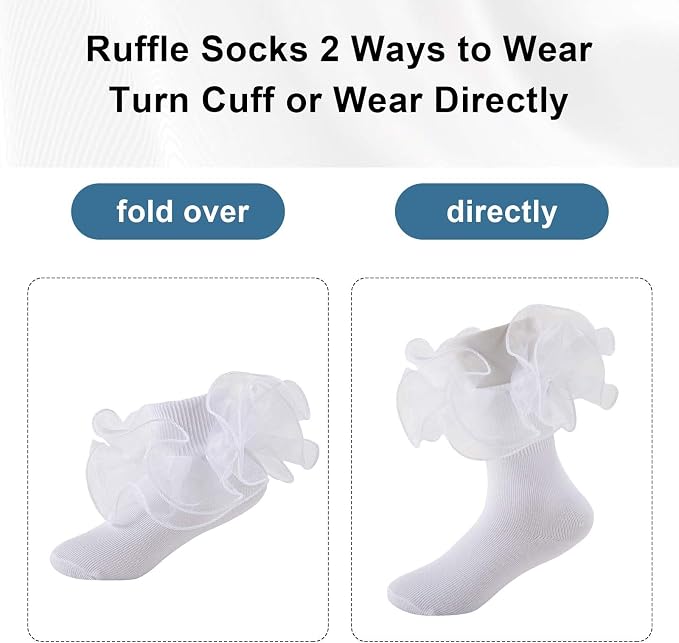 Baby Girl Ruffle Socks Cute Infant Lace Frilly Fancy Dress Socks - Image 4