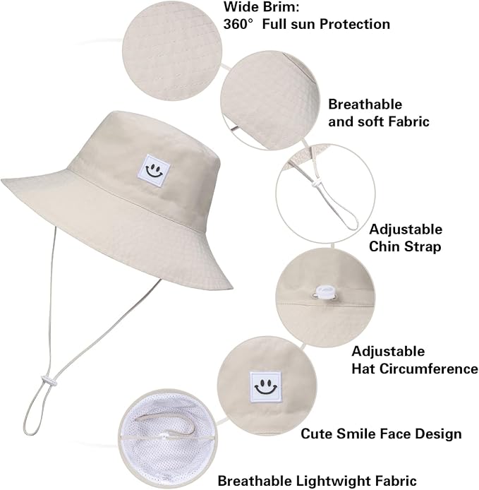 Baby Sun Hat Smile Face UPF 50+ Toddler Bucket Hat - Image 5