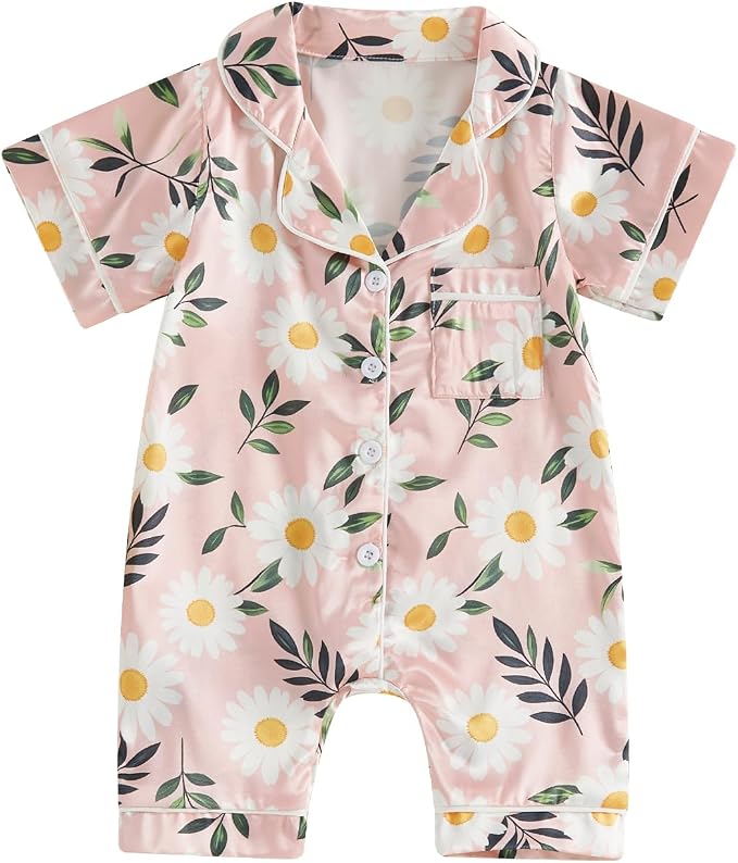 Kuriozud Baby Girl Boy Romper Pajamas Onesie Short Sleeve Button Down Pjs by Kuriozud