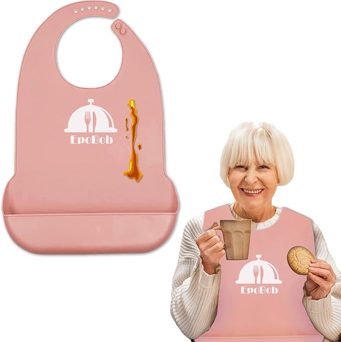 Silicone Adult Bibs with Crumb Catcher, Washable and Adjustable Adult Bibs by EpoBob