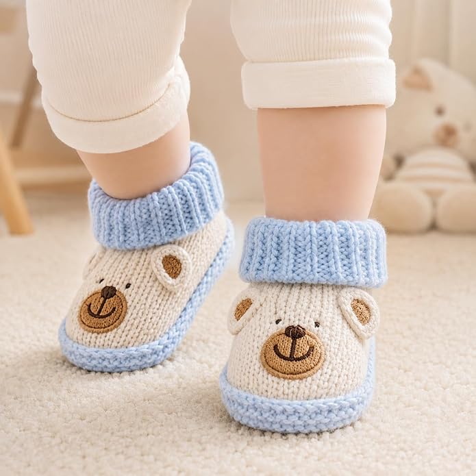 2 Pairs Baby Booties Newborn First Walkers Cozy Shoes Warm Knit Soft Booties - Image 7