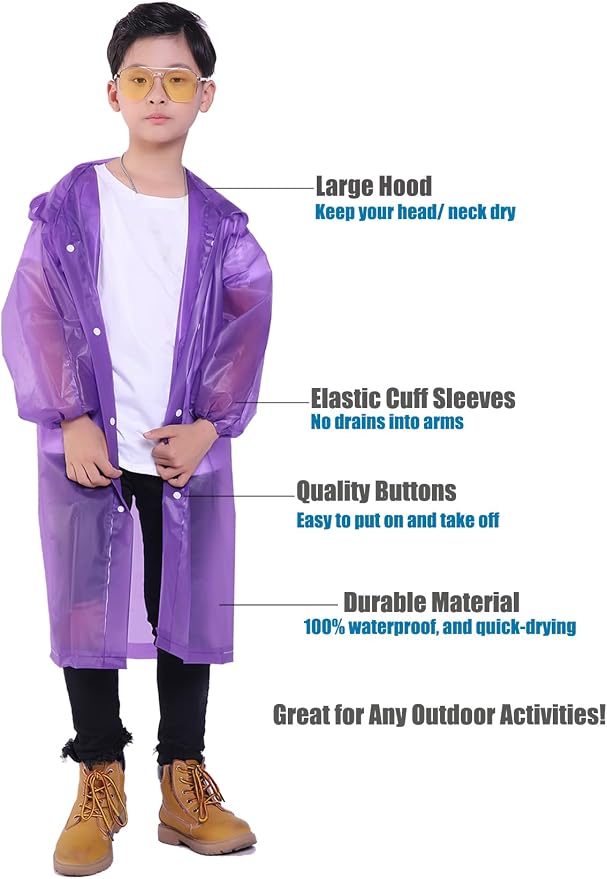 Kids Rain Jacket, 2 Pack Rain Ponchos - Image 4